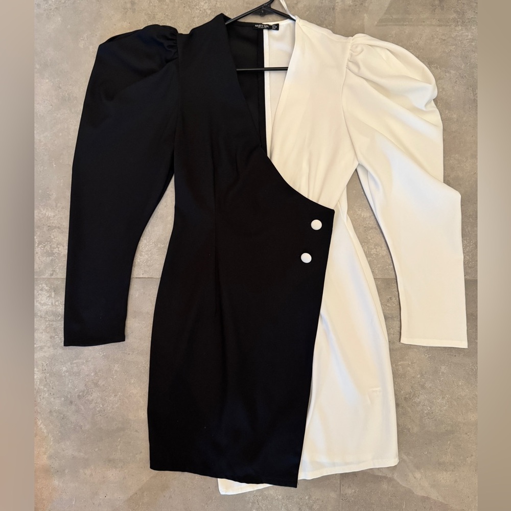 Nasty Gal Black and White Puff Sleeve Dress | 4